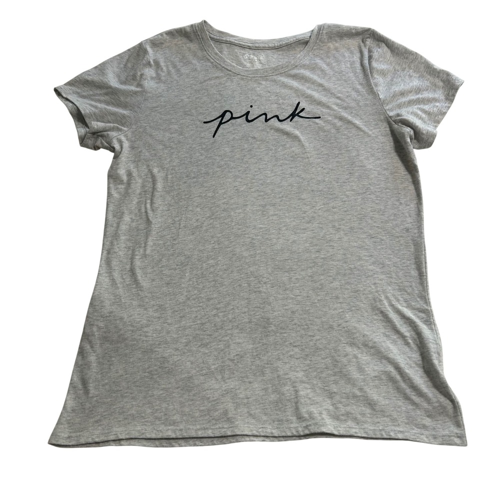 Pink‎ Victorias Secret Heather Grey Script Graphic T-Shirt Kinder To Planet L